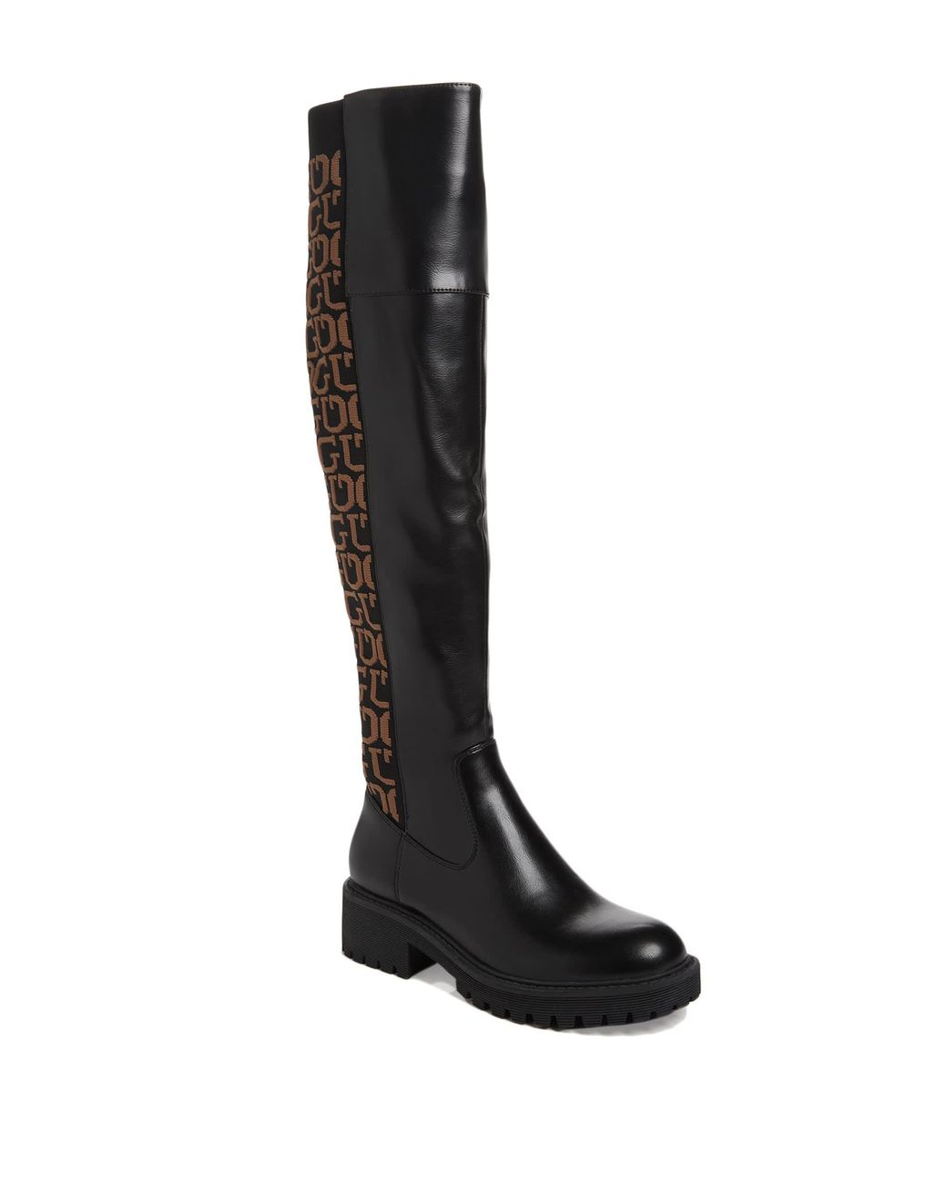 Guess Factory Tall Logo Boots in Black | Lyst