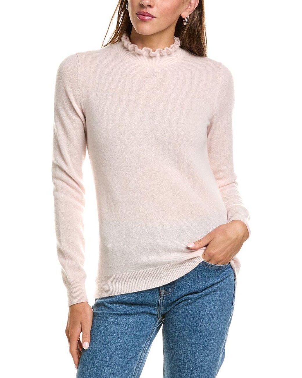 Sofiacashmere Pink Ruffle Mock Neck 100% Cashmere Sweater