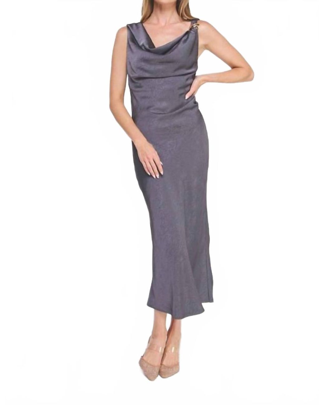 Allie Rose Starlight Satin Cowl Midi Dress in Blue | Lyst