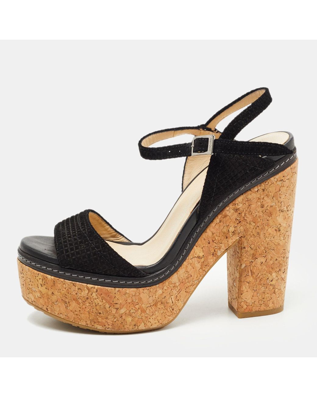 Jimmy Choo Blue Suede Cork Block Heel Sandals