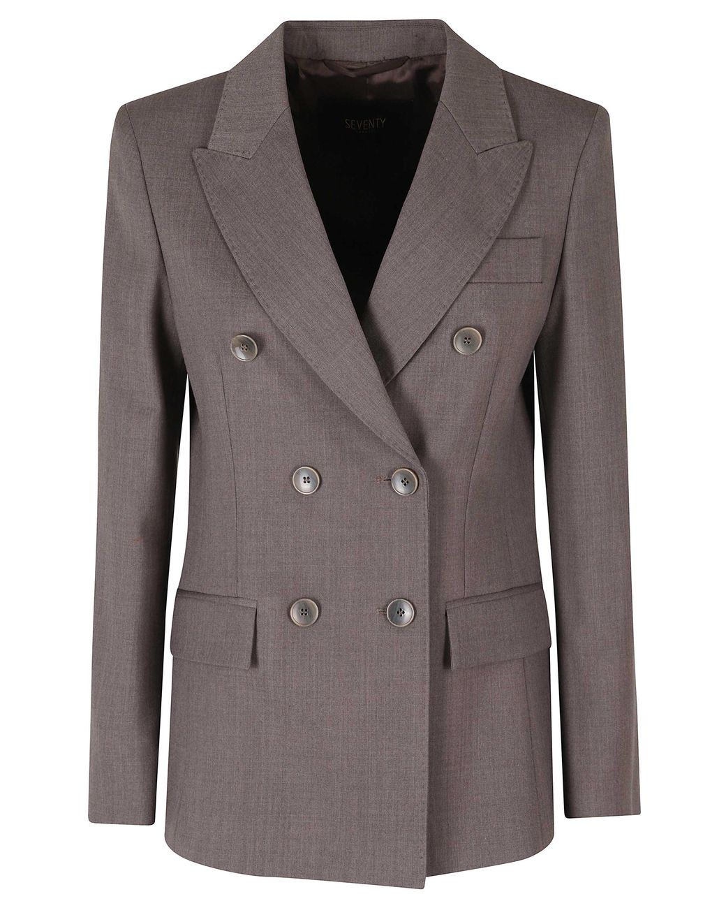 Seventy Brown Earth Double-Breasted Flap Pockets Polyester-Blend Jacket