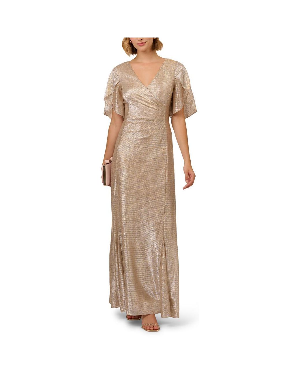 Evening Gown Adrianna Papell Papell Studio Women's Beaded Flutter-Sleeve  Blouson Gown - Macy's Shimmer Knit Fabric Gown
