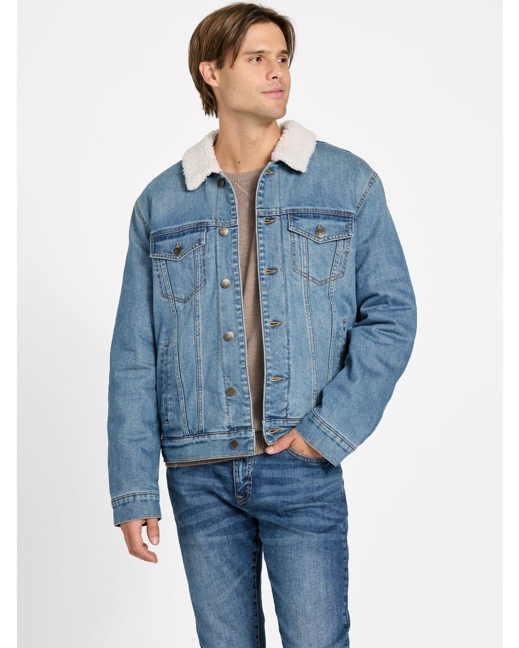 Guess Blue Braun Sherpa Jacket for men