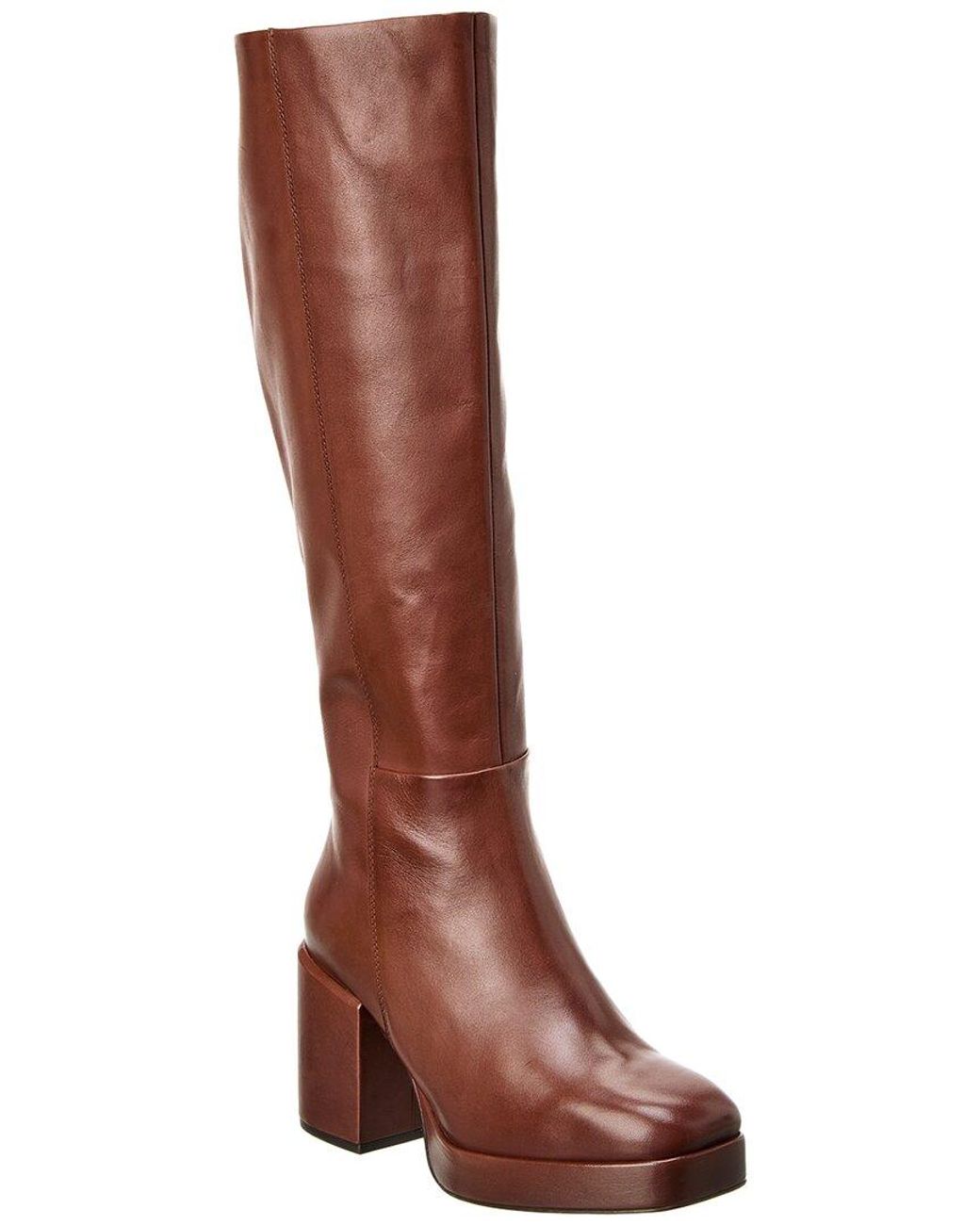 Knee high leather top boots no heel