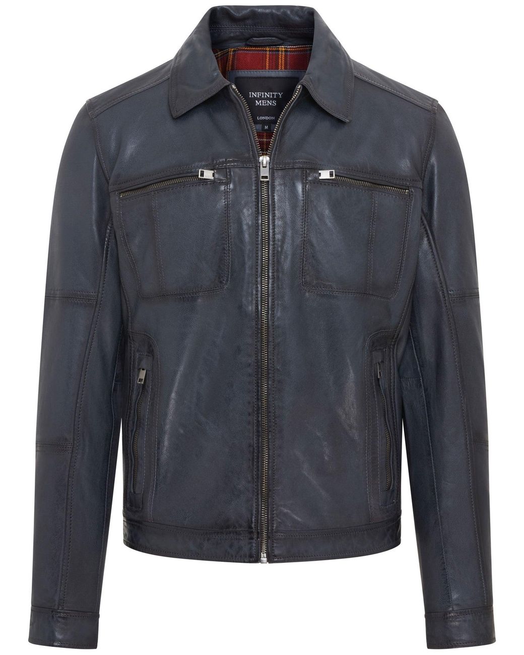 Infinity Leather Blue Classic Leather Biker Jacket for men