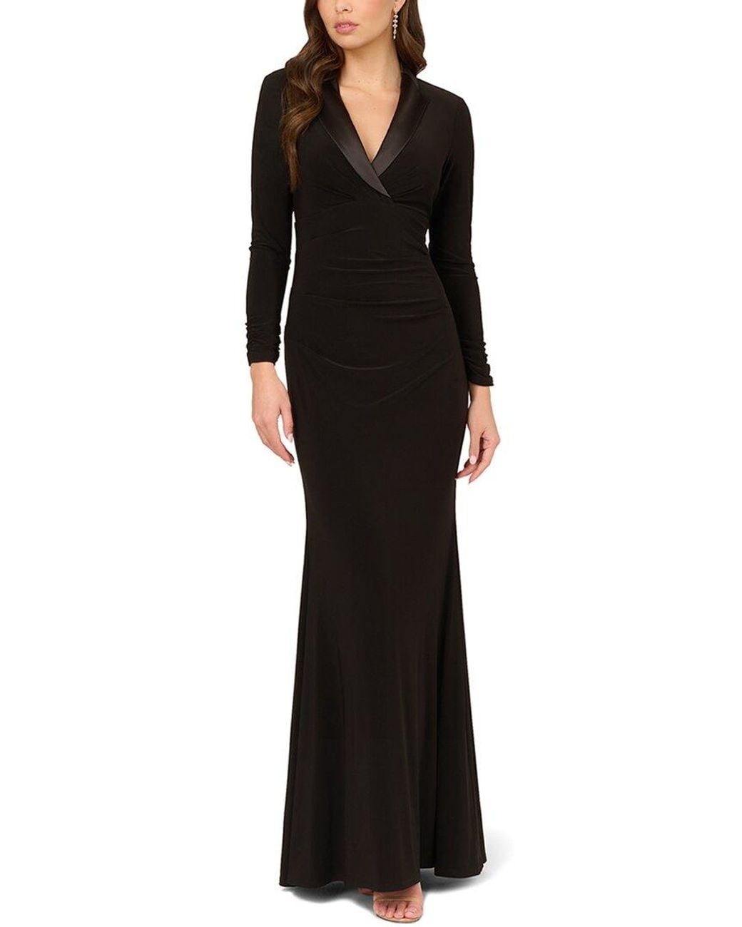 adrianna papell black tuxedo dress Mermaid Long in with long sleeves Peach Color Cotton A-Line floral lace gown Color:Peacock