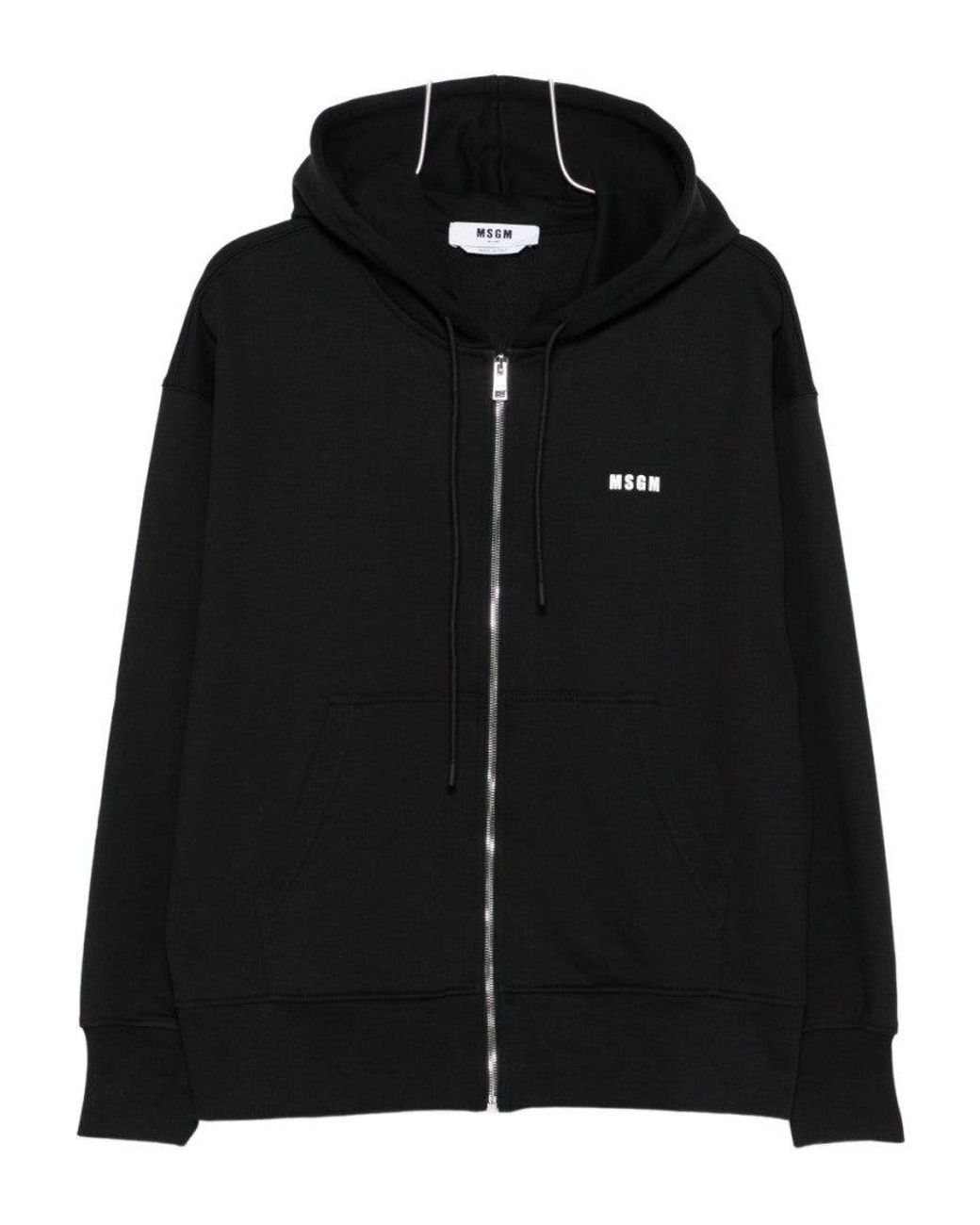 MSGM Zip-Up Hoodie With Drawstring Hood in Black for Men | Lyst