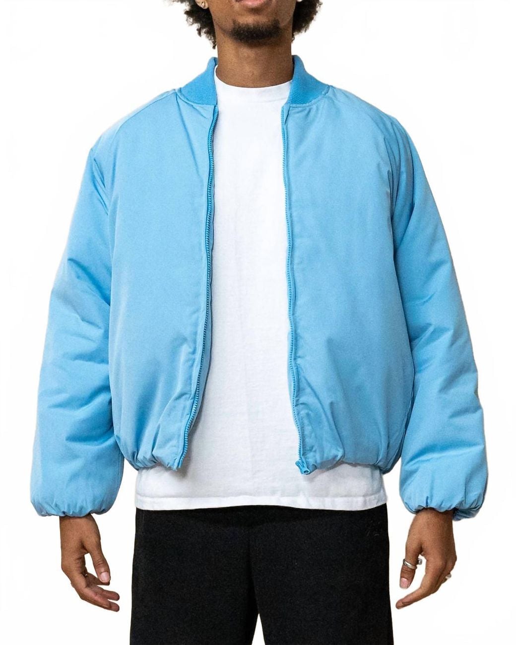 Eptm Blue Cropped Bubble Bomber Jacket for men