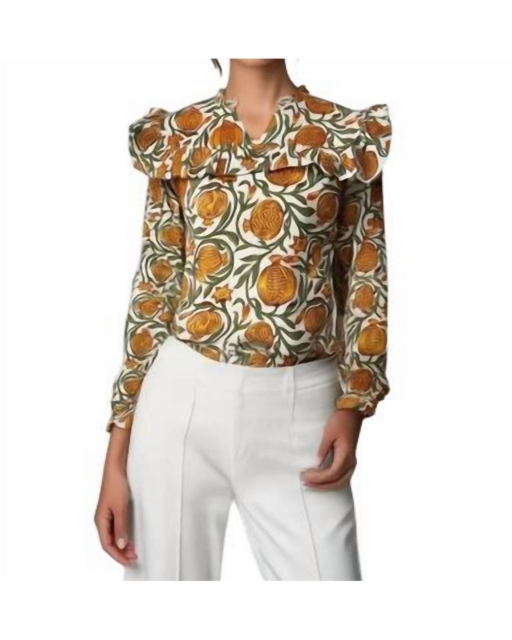 CELINA MOON Metallic Ruffle Blouse