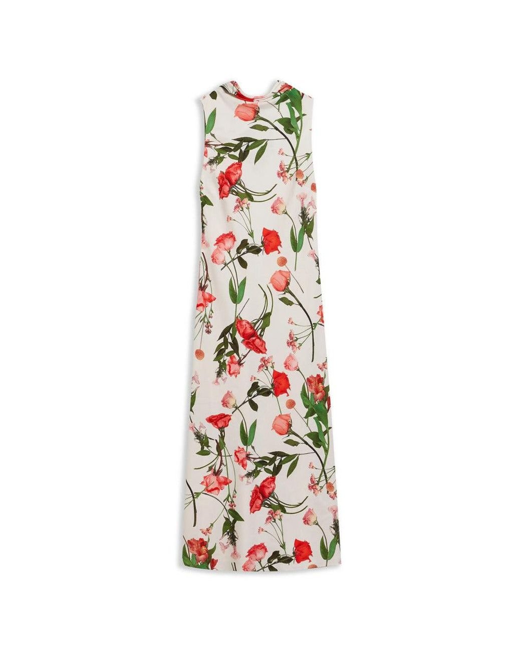 Ted Baker White Connihh Floral Cowl Neck Sleeveless Satin Midi Dress