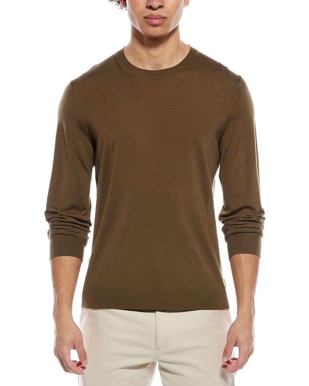 Theory Brown Regal Crewneck Wool Sweater for men