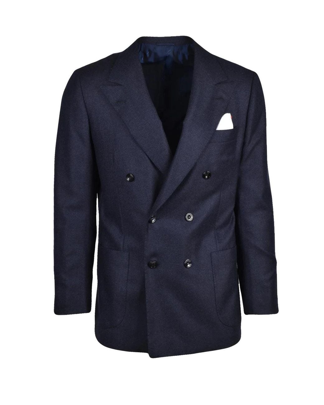 Kiton Blue Double-Breasted Unlined Virgin Wool Jacket for men