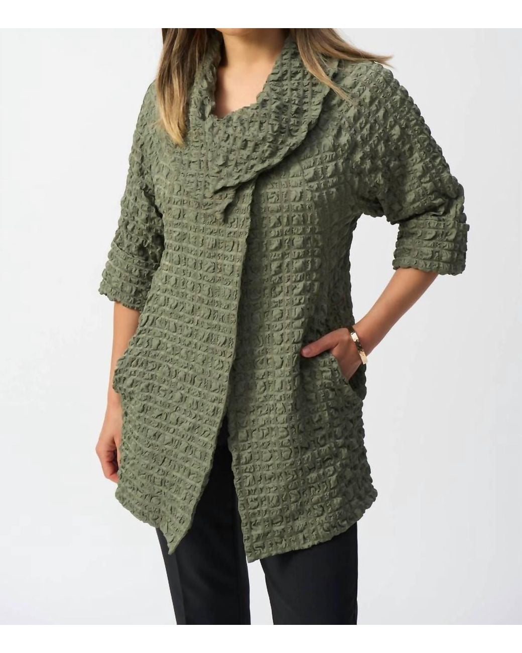Joseph Ribkoff Green Textured Cowl Neck Jacket