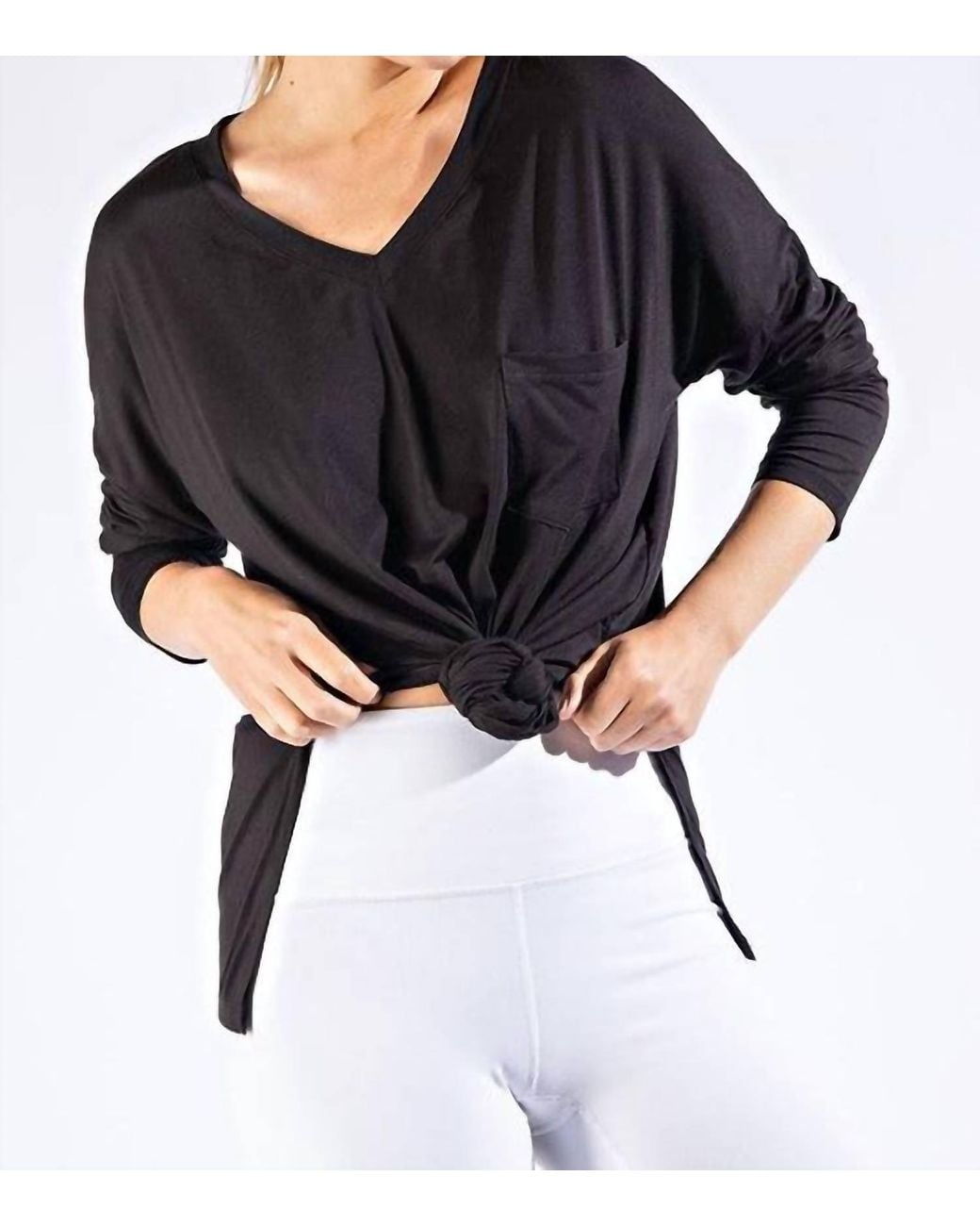 Mono B Black Modal V-Neck Pocket Tee