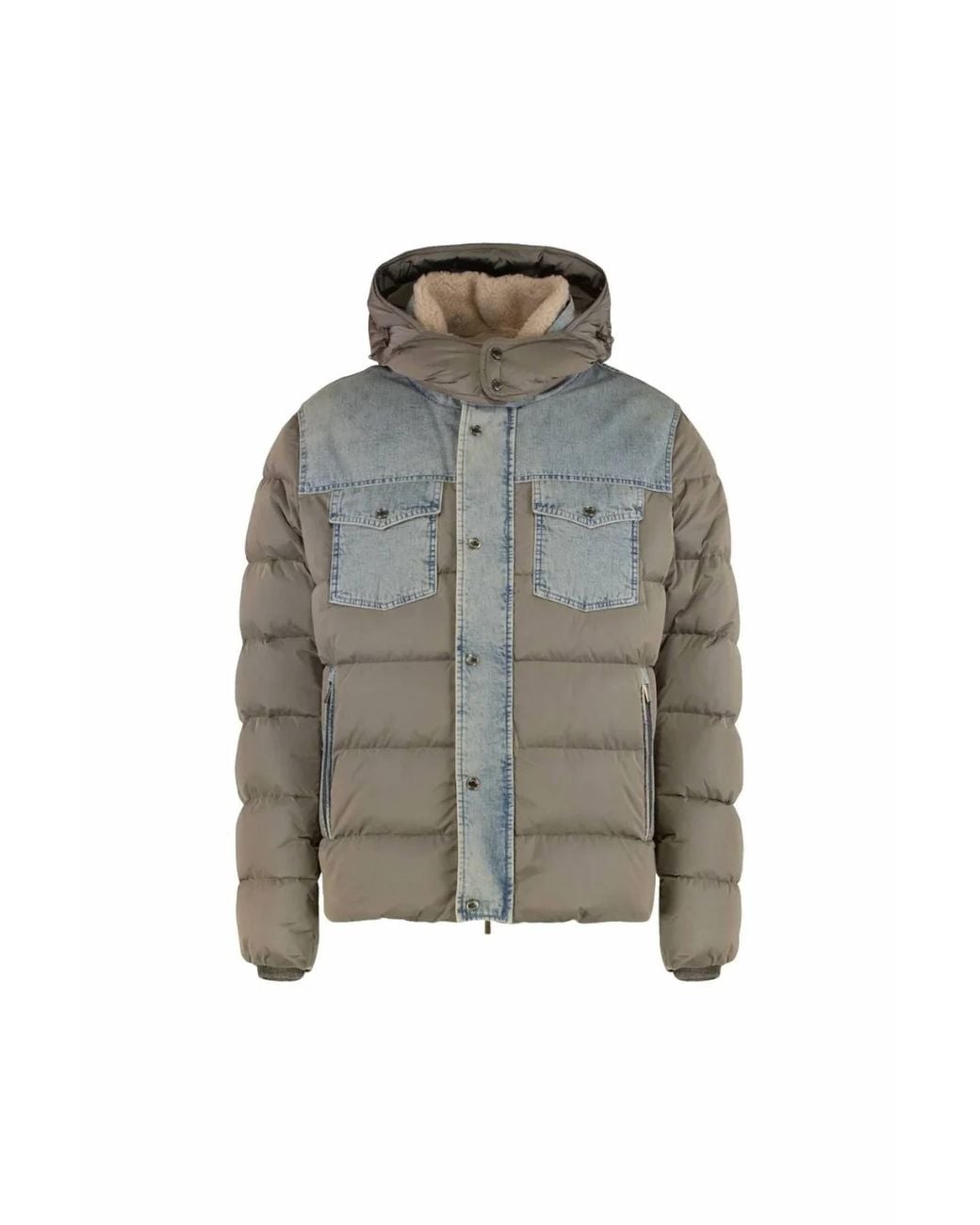 Moorer Gray Teve Denim-Panel Hooded Down Jacket for men