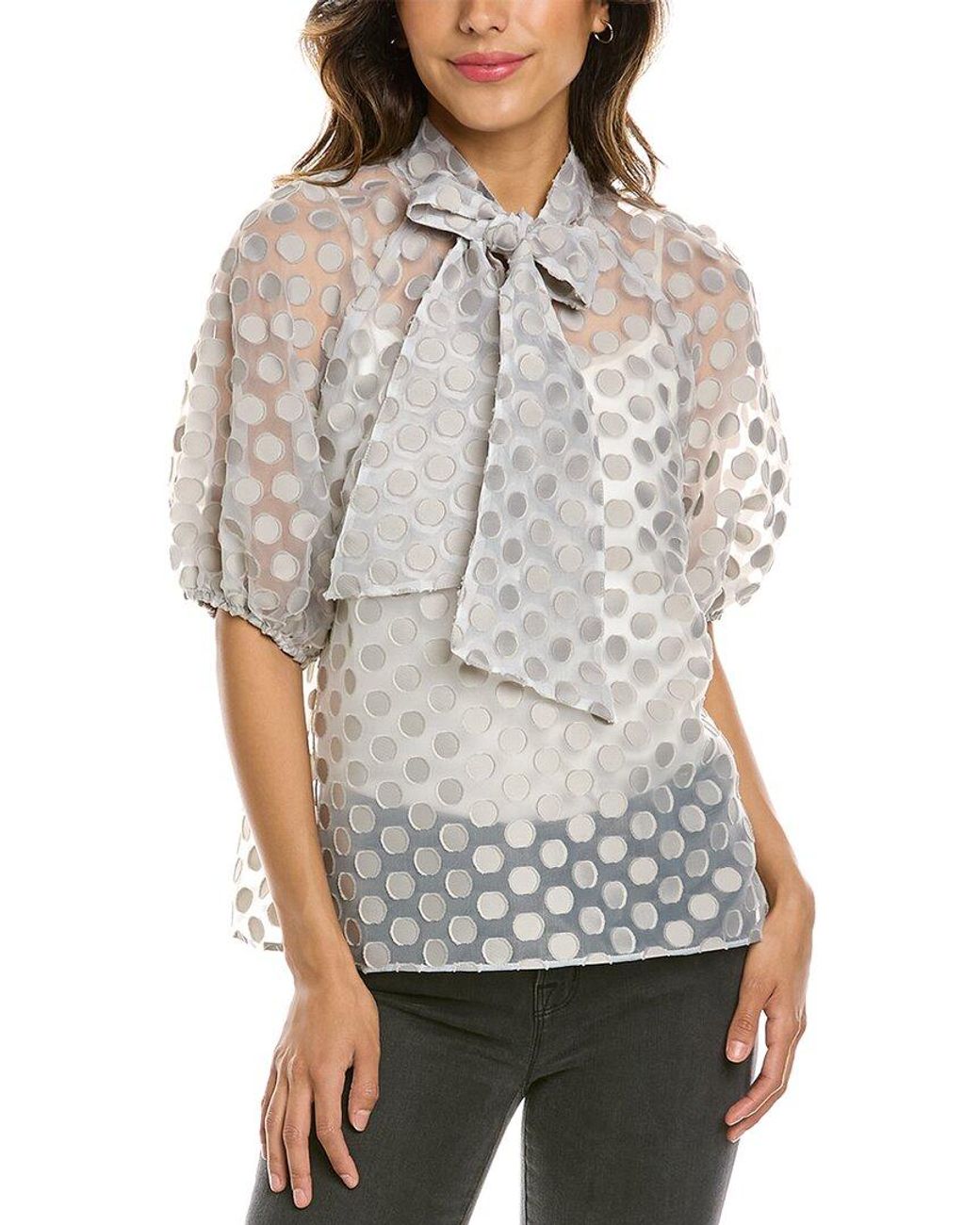 Ted Baker Pussy Bow Blouse in Gray | Lyst