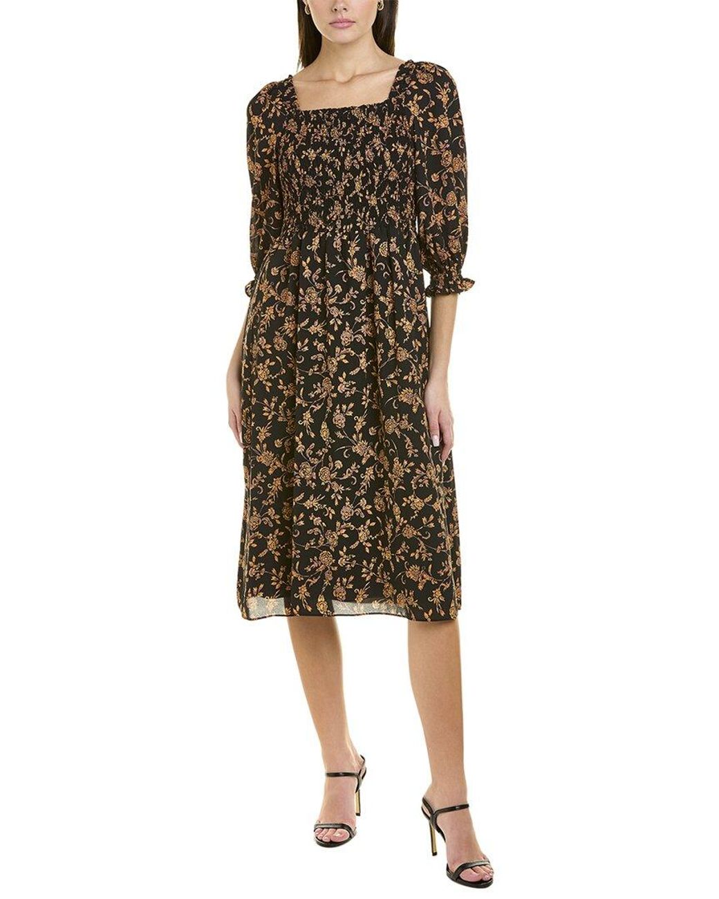 Nanette Lepore Synthetic Nanette By Smocked Midi Dress in Black Green Womens Clothing Dresses Casual and day dresses 