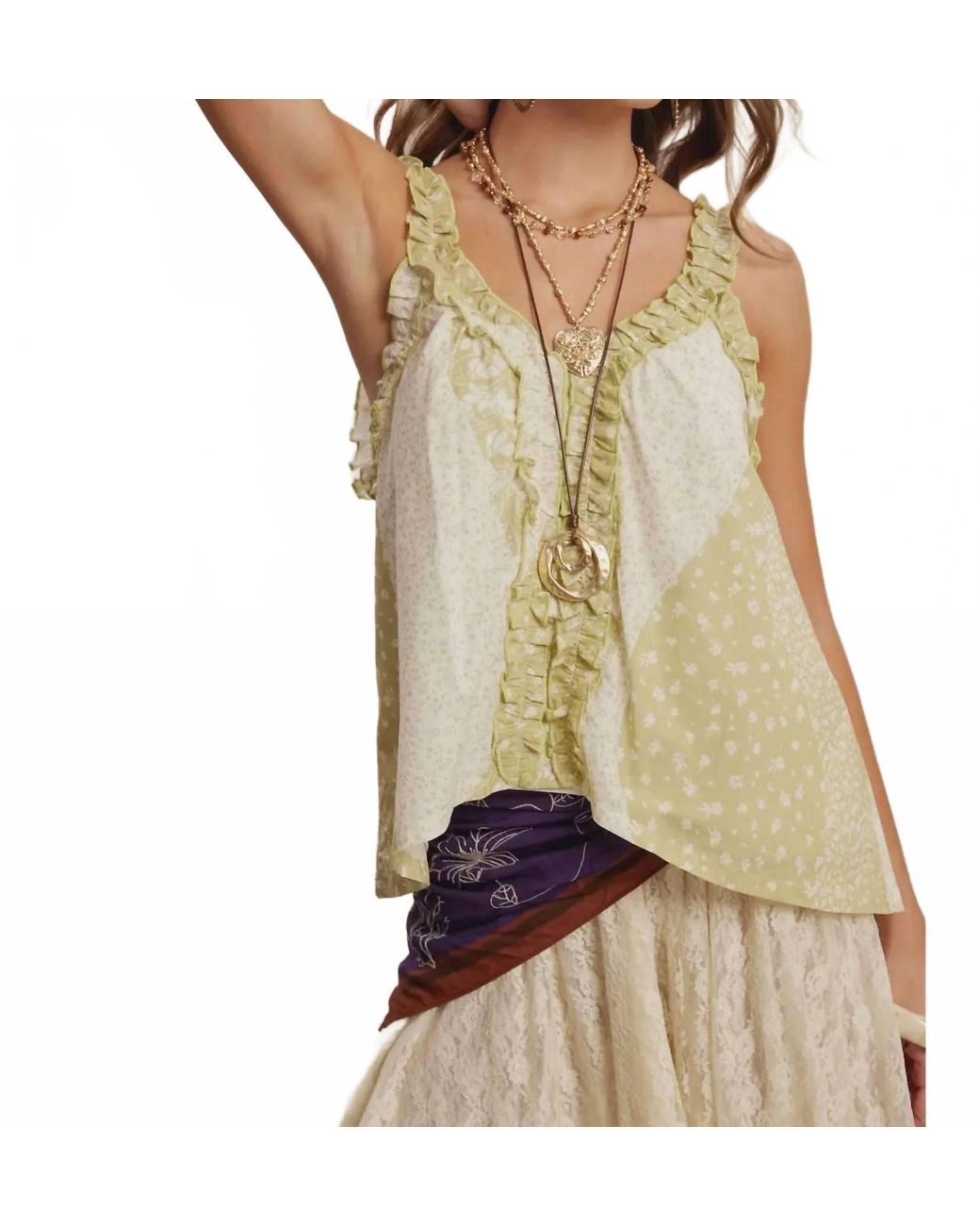 Listicle Natural Meadow Bloom Patchwork Ruffle Tank