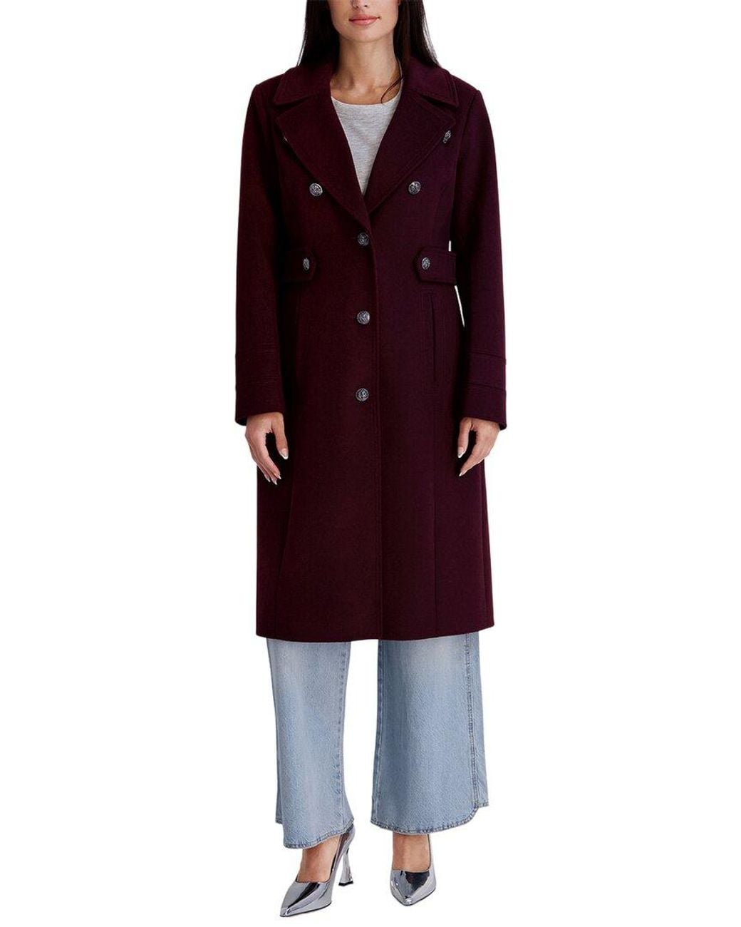 Kenneth Cole Red Long Wool-Blend Jacket