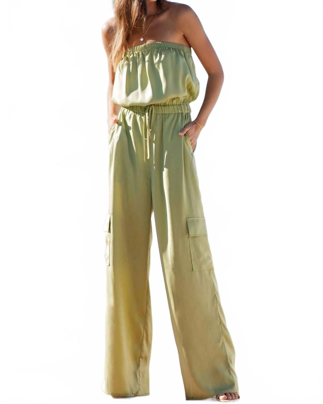 Eesome Green Cassidy Strapless Jumpsuit