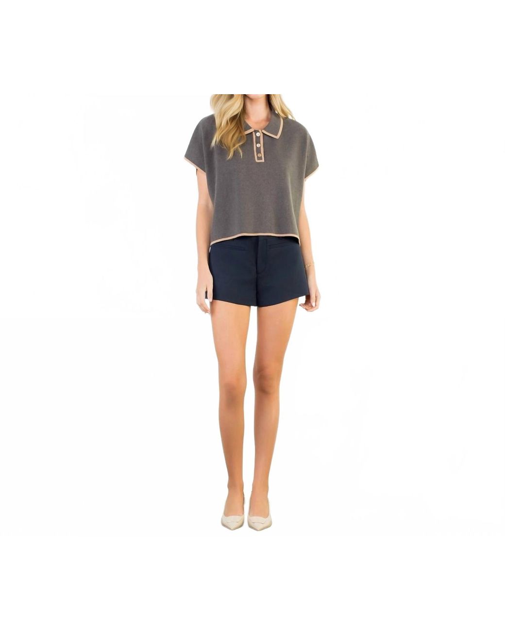 Thml Blue Cap Sleeve Collared Sweater