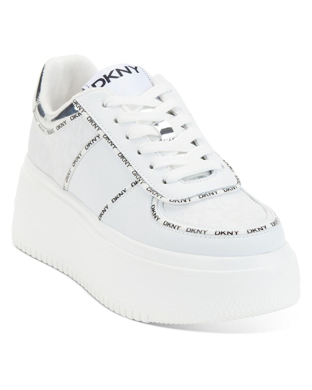 DKNY Maia Faux Leather Chunky Casual And Fashion Sneakers in White | Lyst
