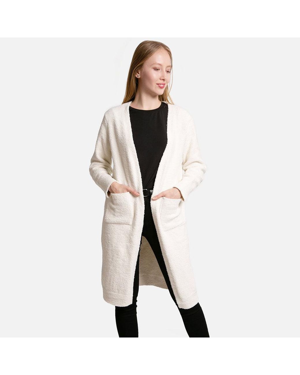 TRUEDAMES Multicolor Solid Front Pockets Long Cardigan