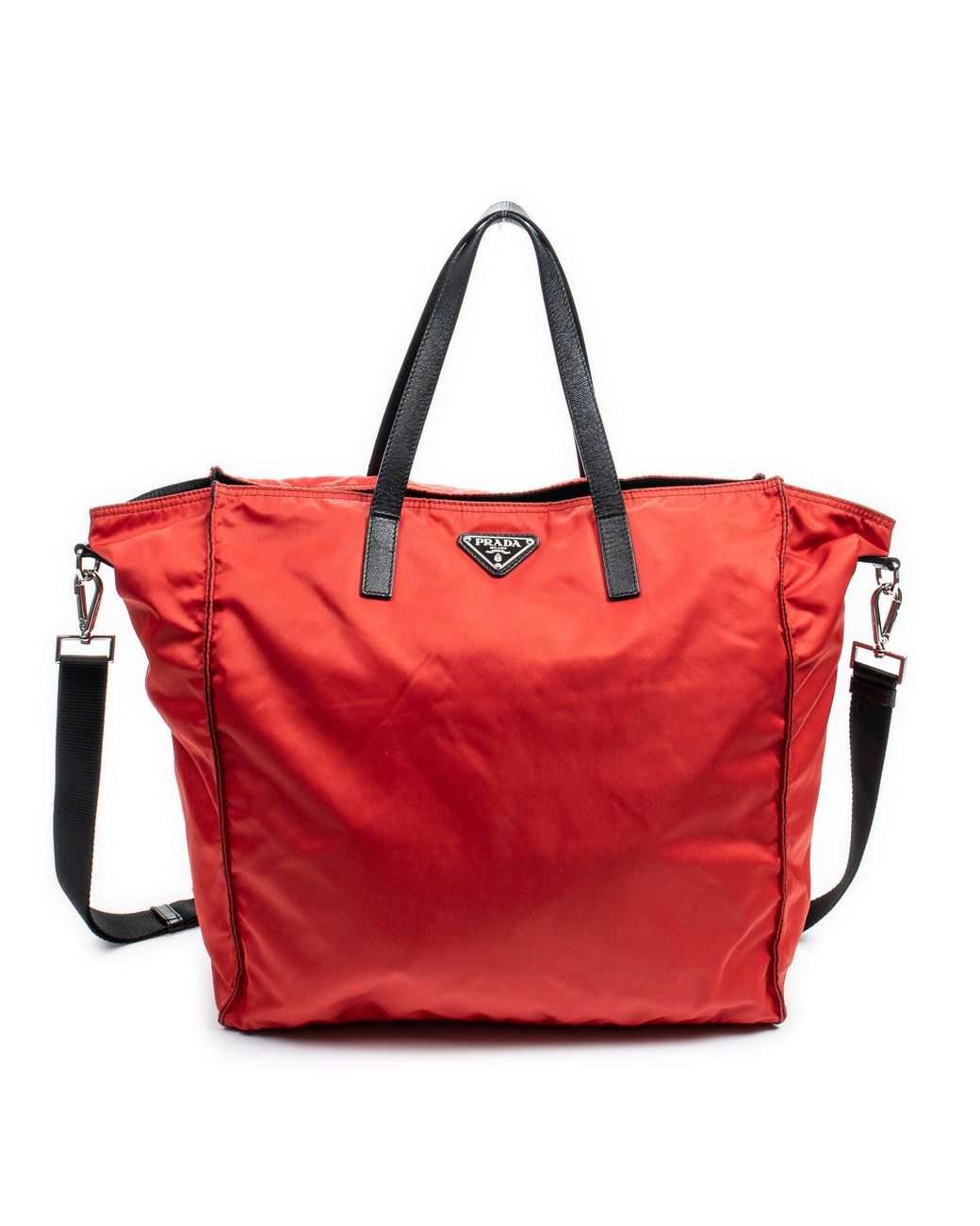 Prada Large Nylon Open Shopping Tote in Red | Lyst