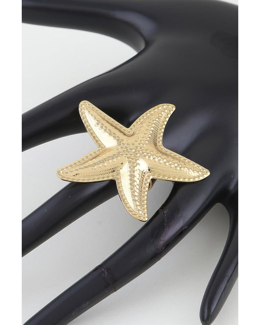 Fashnzfab Metallic Hammered Scale Starfish Statement Ring