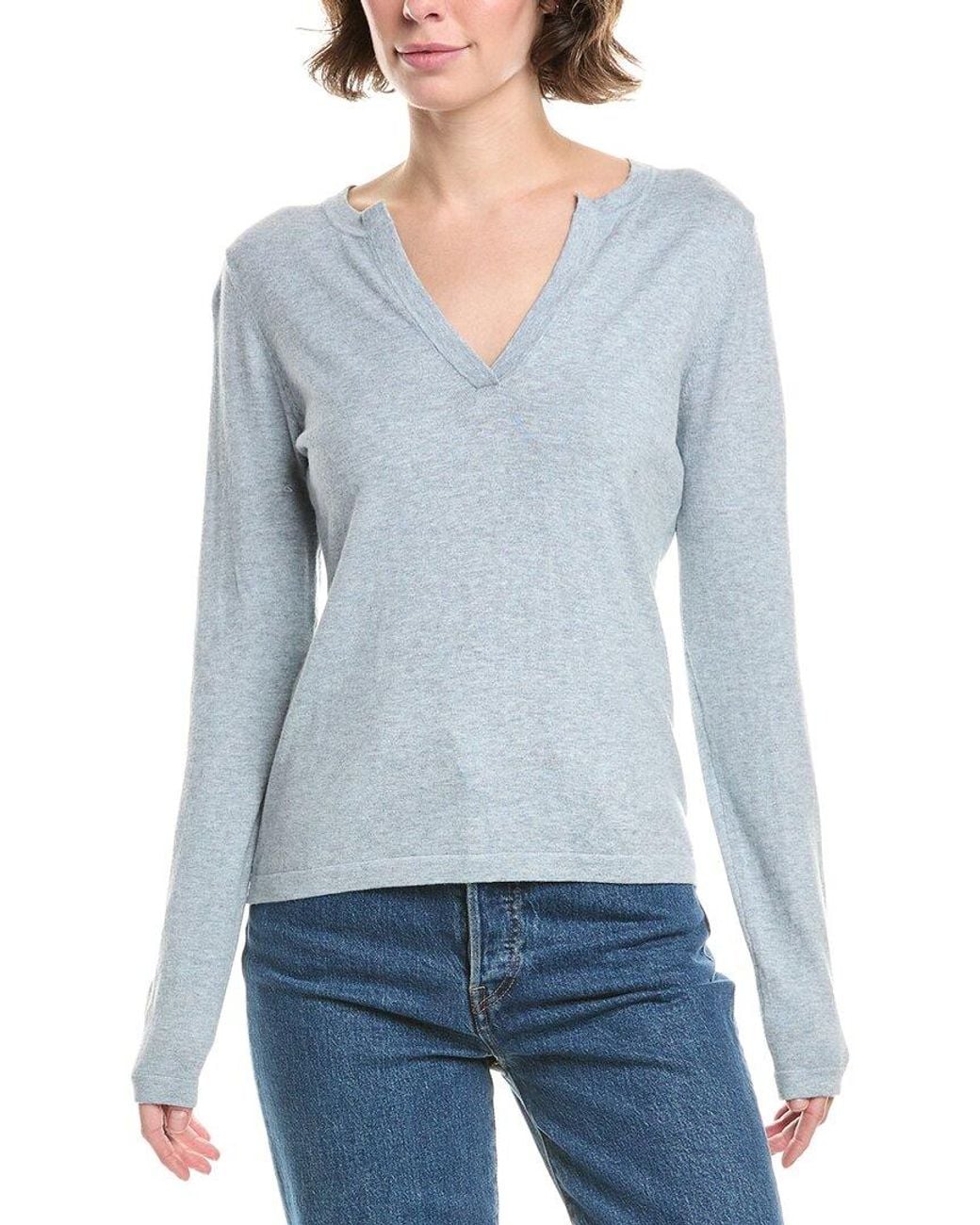 Forte Blue Split Neck Cashmere-Blend Sweater