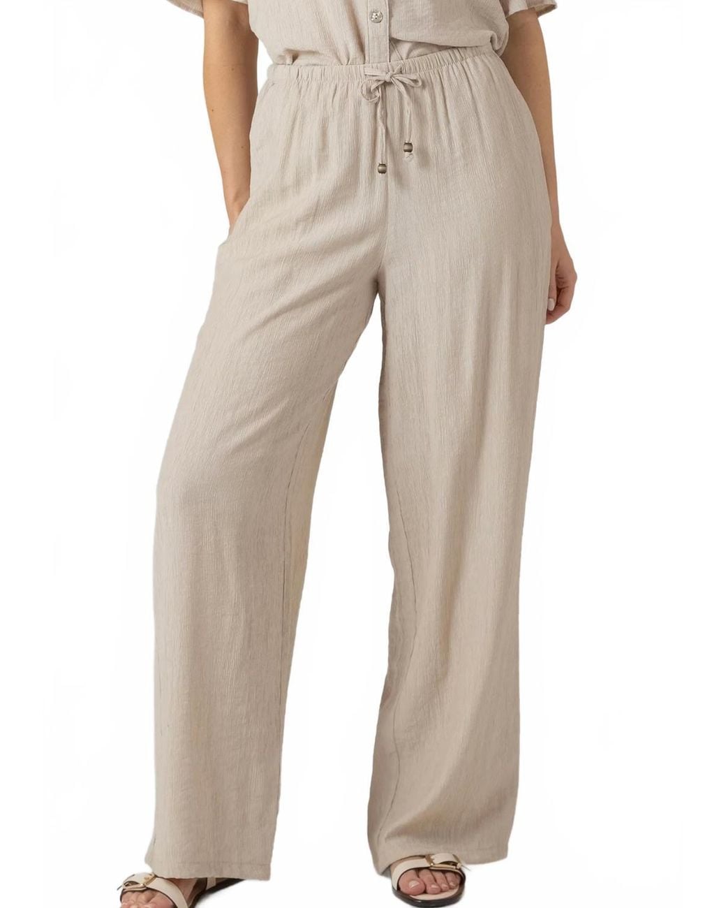 Dex Natural Drawstring Wide Leg Pant