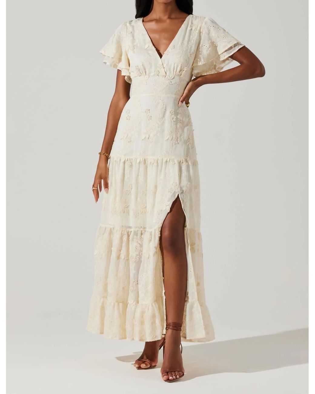 chinese dress ladies Emilia Eyelet V-Neck Tiered Midi Dress main image 0