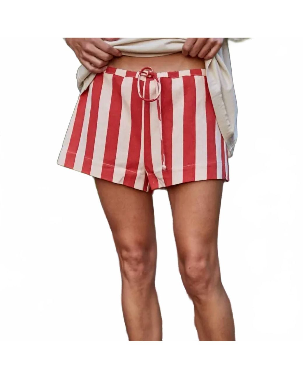 By Together Red Striped Drawstring Shorts