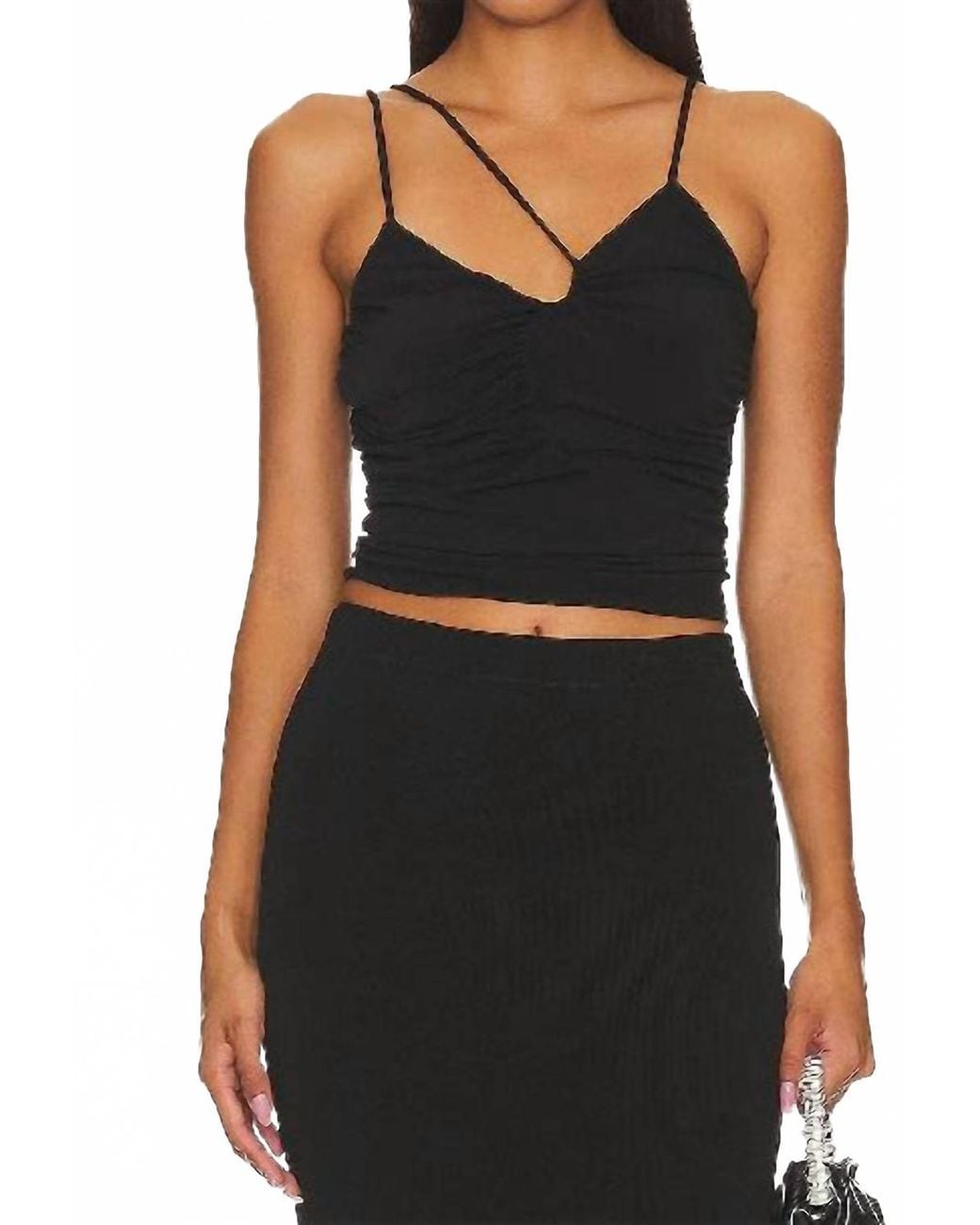 Lanston Black Ruched Asymmetrical Top
