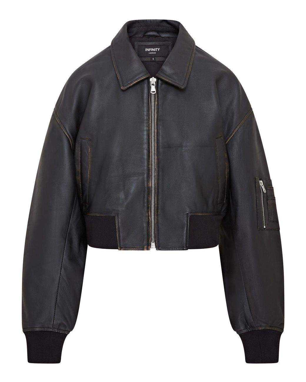 Infinity Leather Black Oversized Leather Ma-1 Bomber Jacket