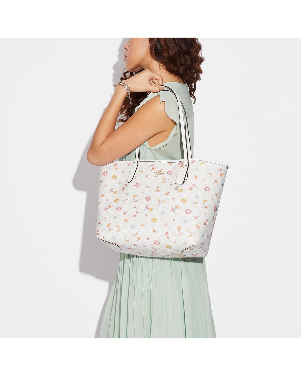 Coach Outlet City Tote In Signature Canvas With Mystical Floral