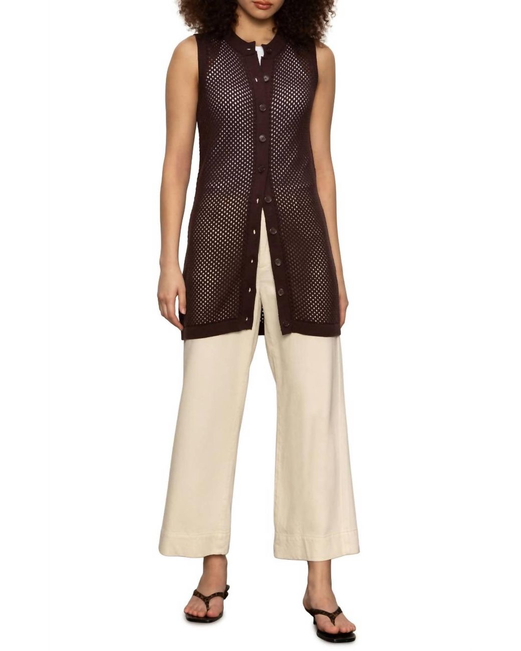Sanctuary Brown Long Openwork Vest
