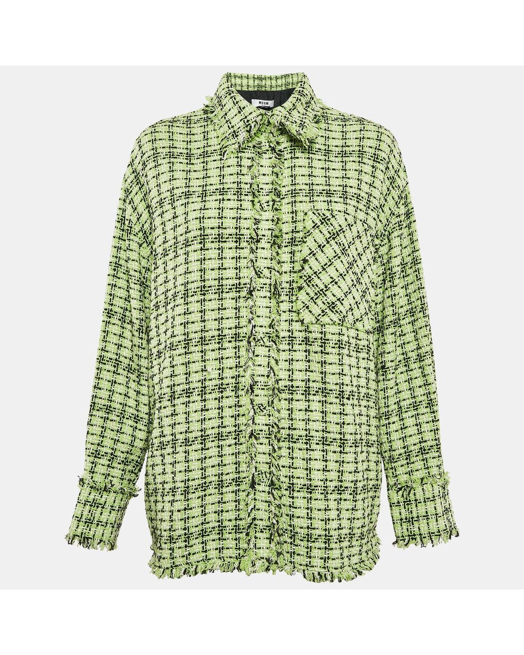 MSGM Green Tweed Fringed Jacket