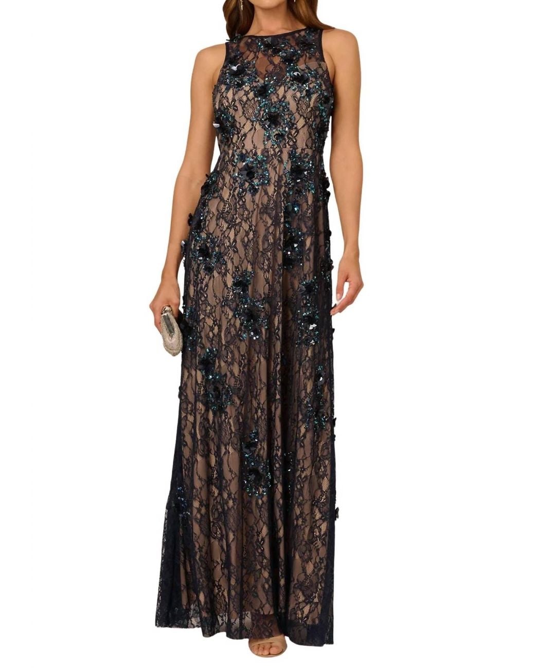 Adrianna Papell Sequin Lace Overlay Sheath Gown Dress in Black | Lyst Adrianna Papell Sequin Lace Overlay Sheath Gown Dress in Black | Lyst