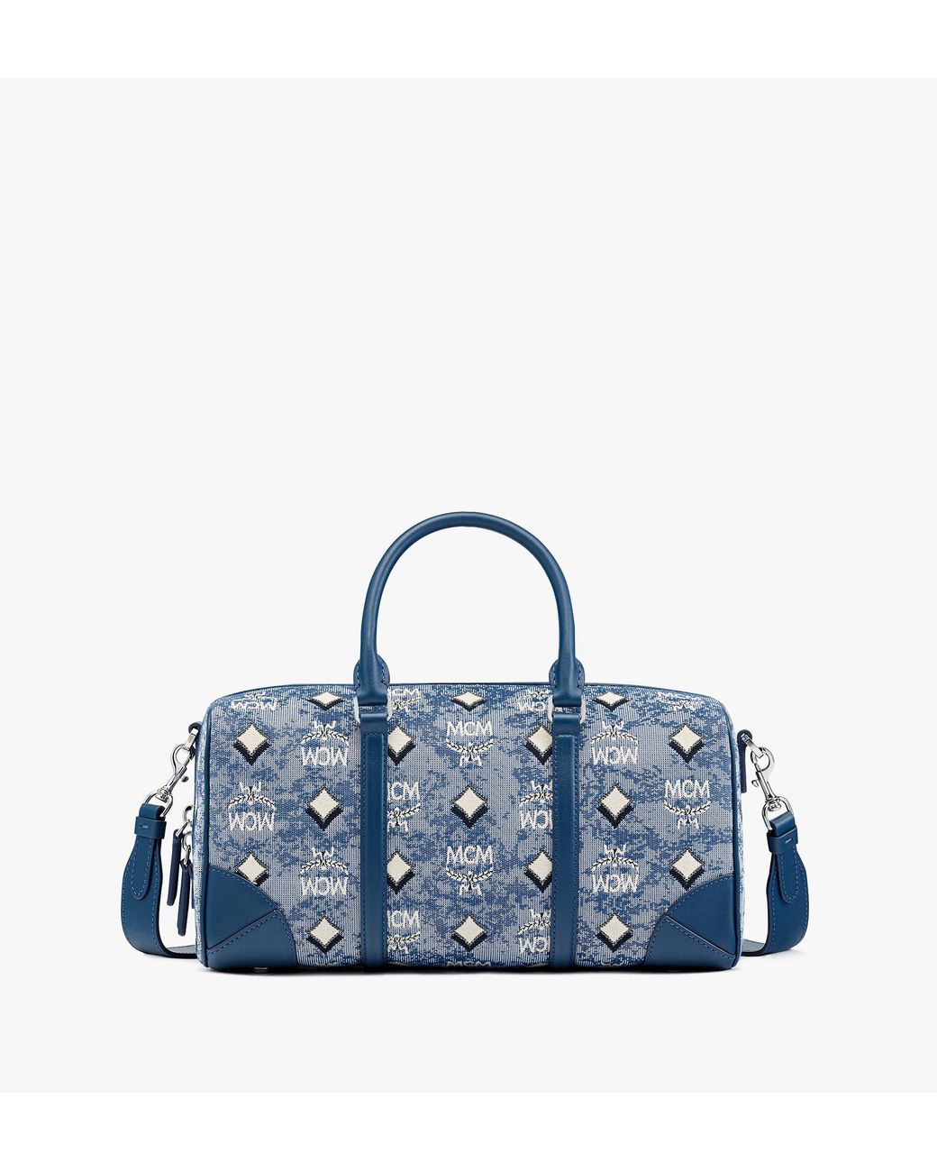 MCM Aren Boston Bag In Vintage Monogram Jacquard in Blue Lyst