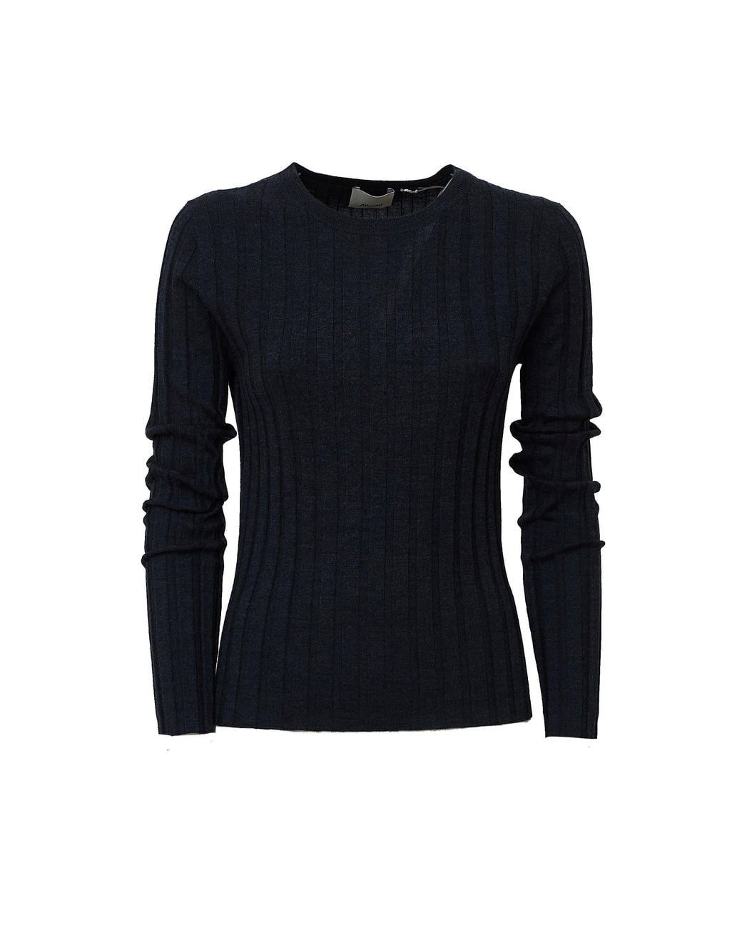 Allude Blue Fitted Ribbed Wool Crew Neck Sweater
