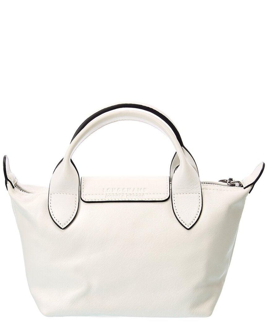 Longchamp Le Pliage Cuir Xs Leather Short Handle Tote in White | Lyst