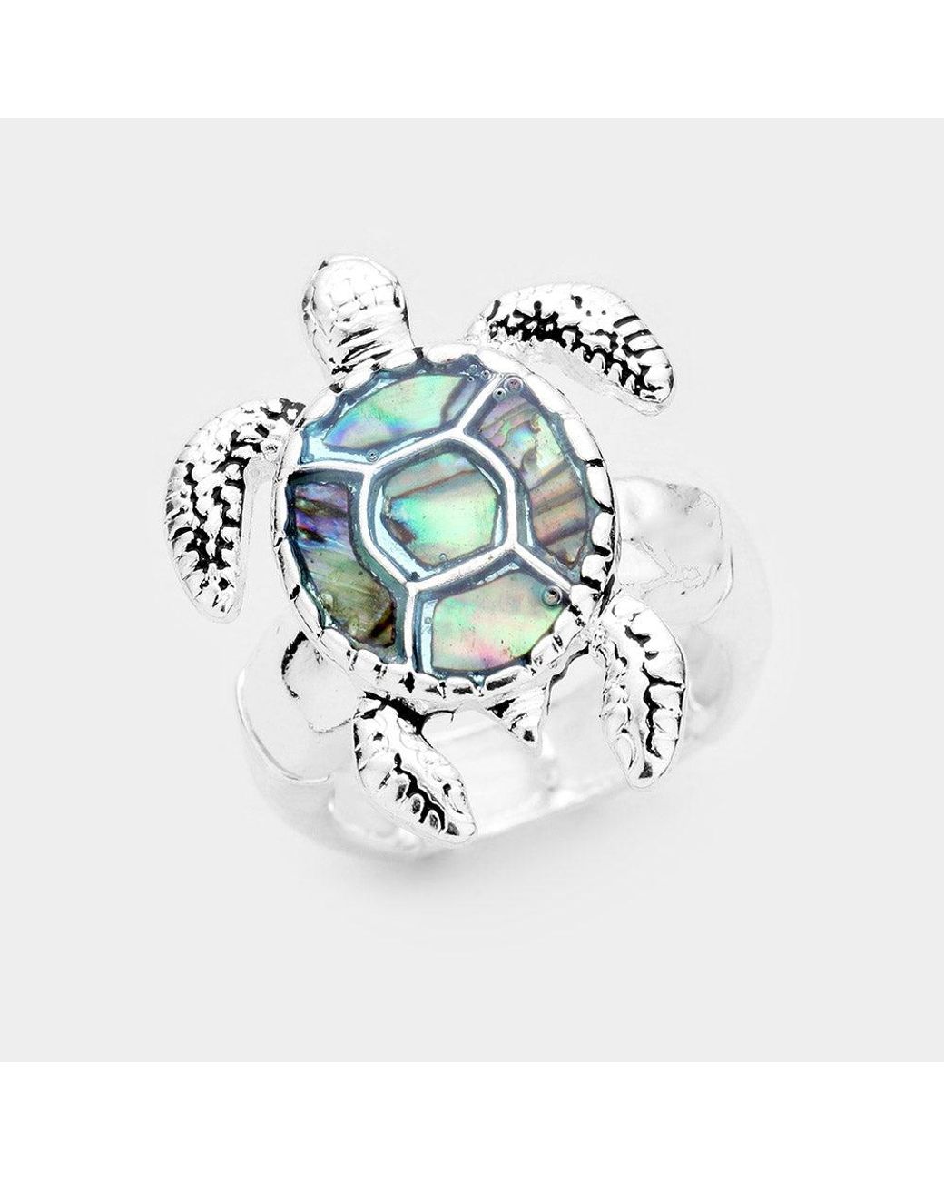 Fashnzfab White Abalone Turtle Stretch Ring