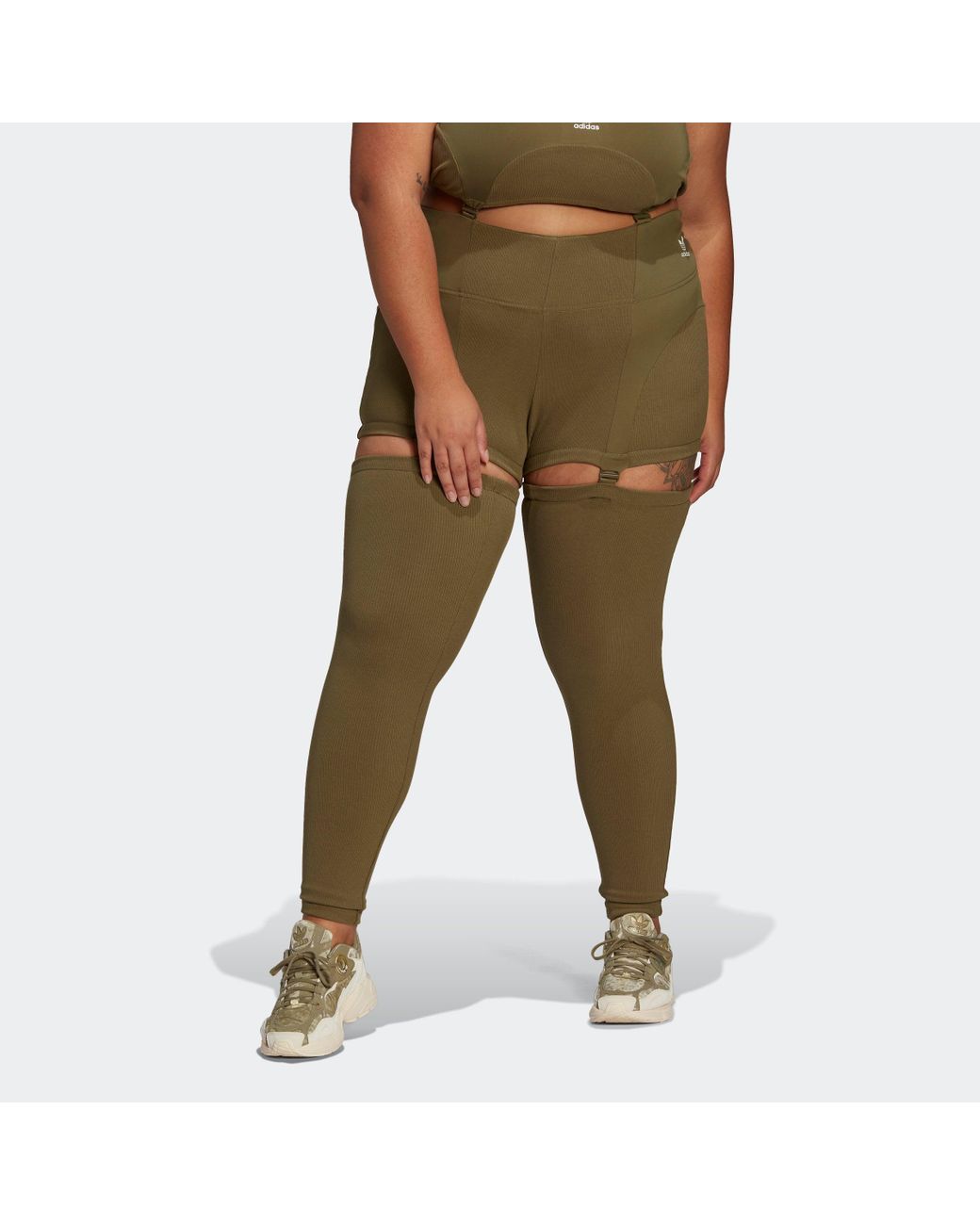 adidas Always Original Rib Two-in-one Tights (plus Size) in Green