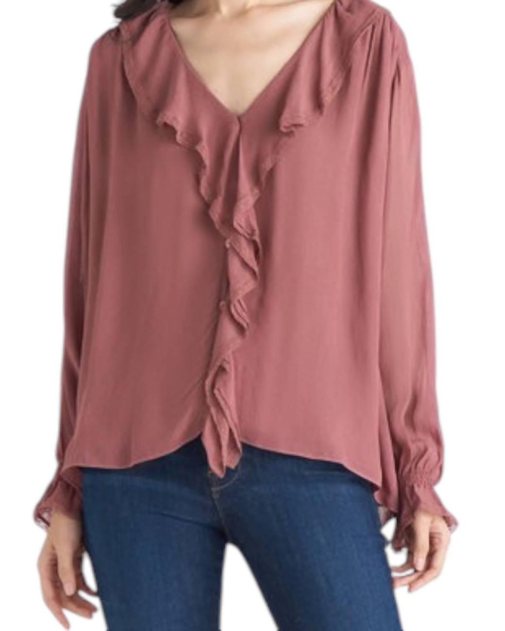Dex Red Lace Trim Ruffle Top