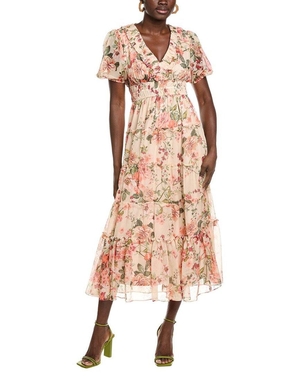 Maison Tara Natural Picasso Chiffon Maxi Dress