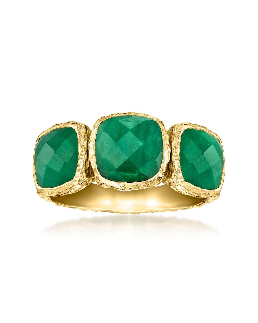 Ross-Simons Green Bezel-Set Emerald 3-Stone Ring