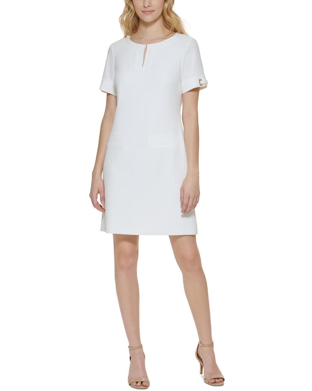 Tommy Hilfiger Plus Hardware Sleeve Short Shift Dress in White | Lyst