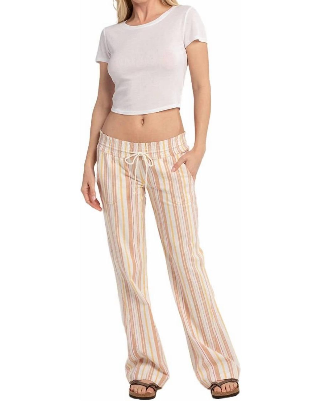 Roxy Black Oceanside Flared Yarn-Dyed Pants
