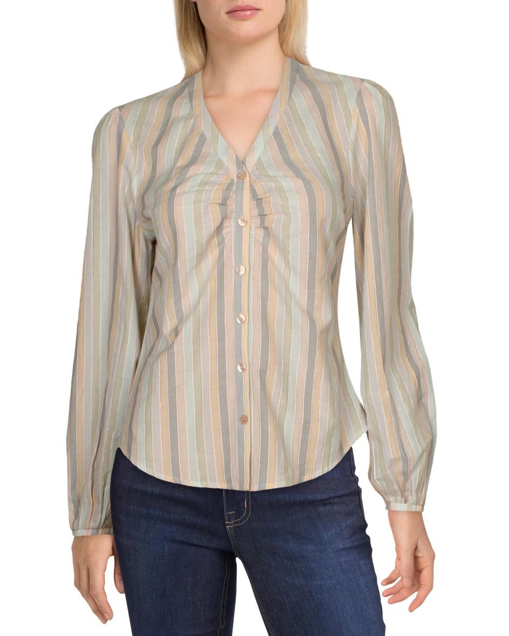 Joe's Jeans Striped Button Up Blouse in Natural | Lyst